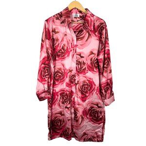 Jon & Anna Contemporary Pink Floral‎ satin button tunic sz L